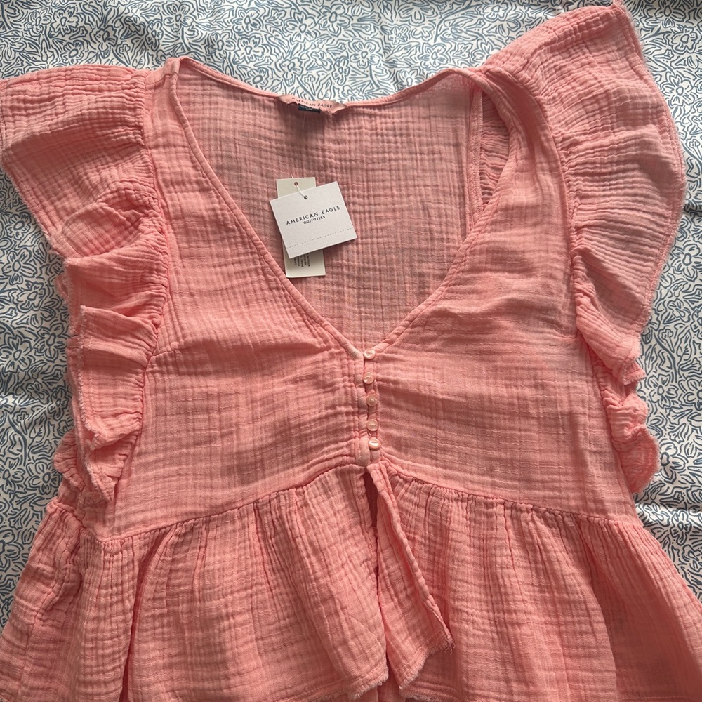 American Eagle Outfitters Pink Ruffle Top